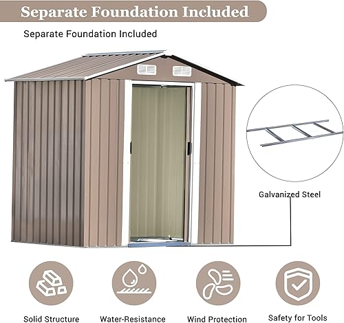 Miniatura 6 de Cobertizo de almacenamiento de 6 x 4 pies, cobertizos exteriores de metal y almacenamiento al aire libre de acero galvanizado con ventilación y