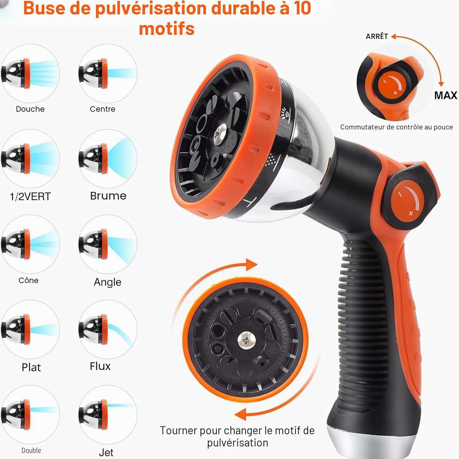 Tuyau d'arrosage extensible de 7,6 m, tuyau d'arrosage flexible avec buses 10 fonctions, interface métallique anti-fuite, anti-nœuds, résistant à l'usure, tuyau d'arrosage pour lavage de voiture, cour