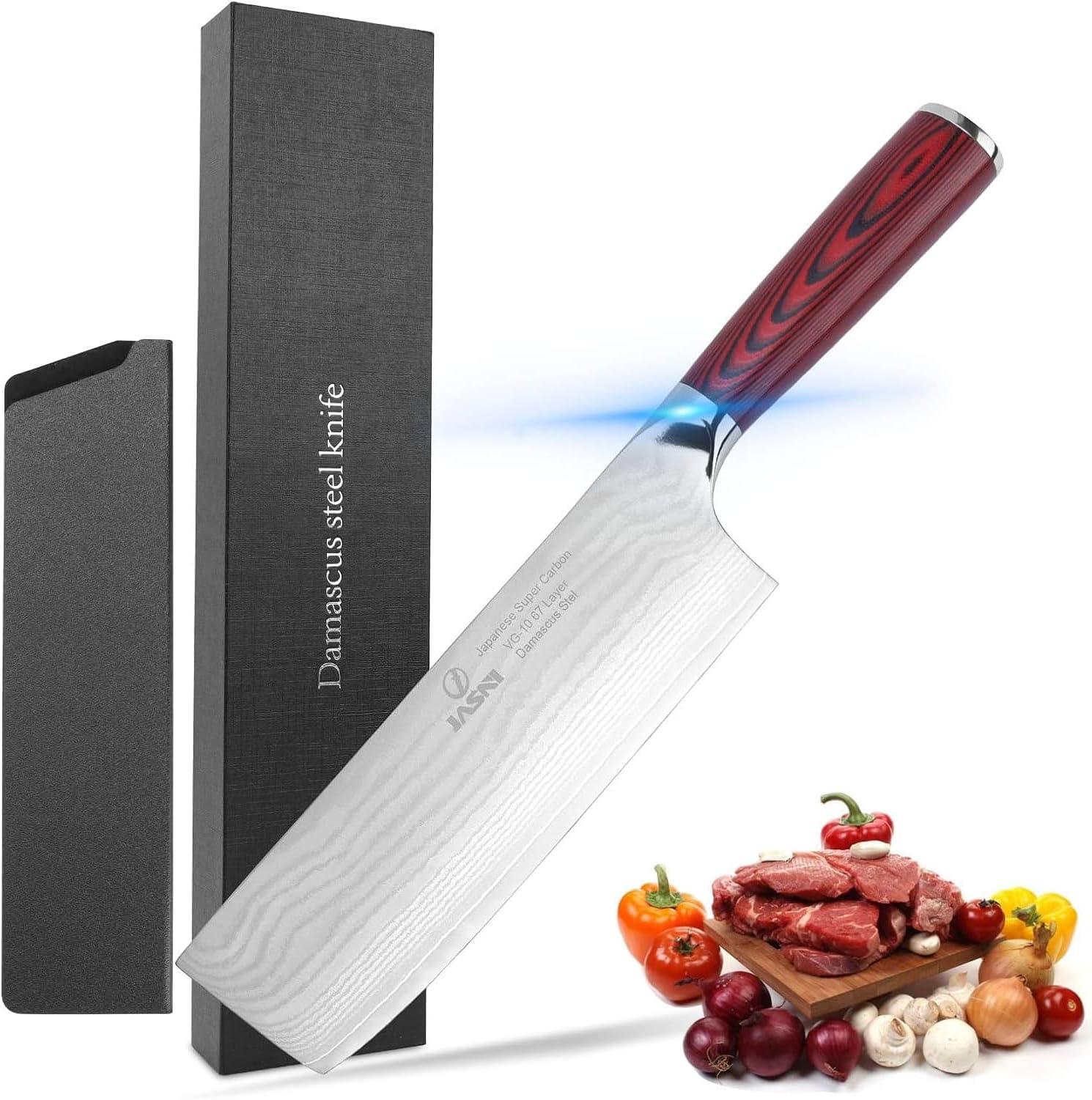 Jasni Chef Knife, Professional High Carbon VG10 Damascus Steel Traditional Japanese 7 Inch Kitchen Knife, Fruit and Vegetable Chefs Knife, Ultra Sharp Forged Blade Cooking Knife for Home Restaurant