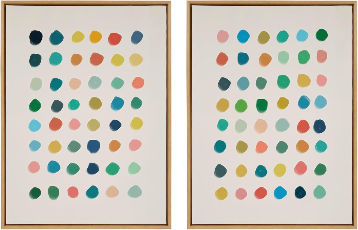 Kate and Laurel Sylvie Meditation 1 and 2 - Juego de lienzo enmarcado para pared de Kelly Knaga, juego de 2 piezas de 28 x 38 natural, moderno abstracto colorido de lunares para pared