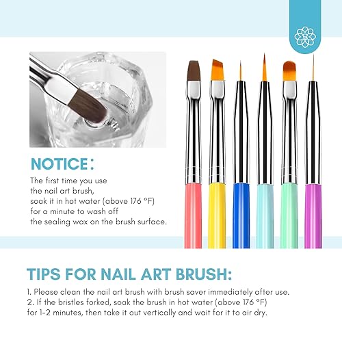 Miniatura 7 de SAVILAND Juego de 6 pinceles para arte de uñas, pinceles multifuncionales para arte de uñas, cepillo de diseño de uñas, cepillo de uñas de gel para
