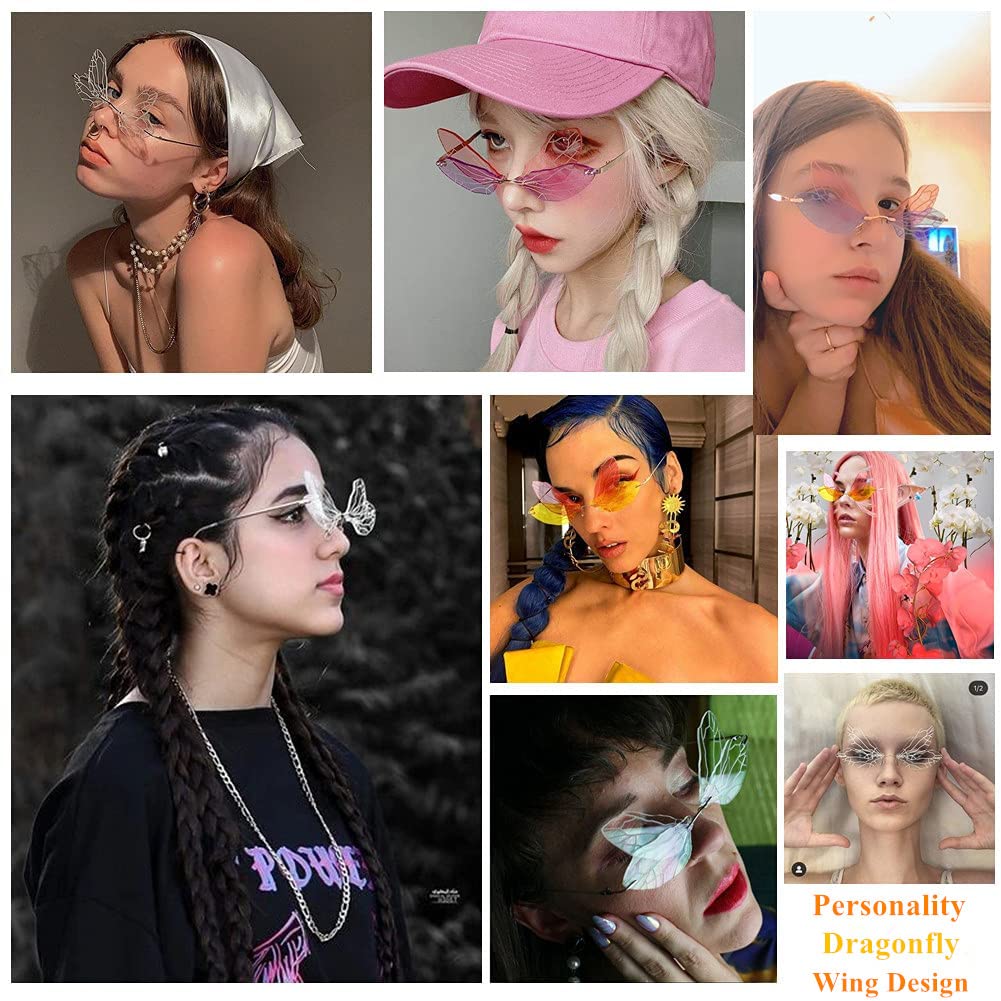 LASPOR Dragonfly okulary przeciwsłoneczne bez oprawek dla kobiet vintage złote metalowe bezramowe okulary motylkowe UV400 okulary ochronne