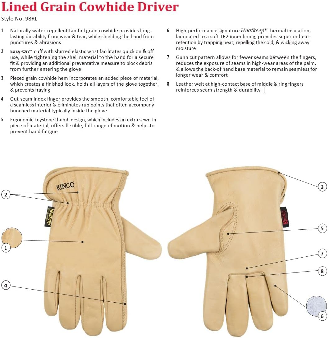 Kinco Lined Grain Cowhide Leather Glove