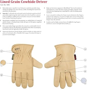 Kinco Lined Grain Cowhide Leather Glove