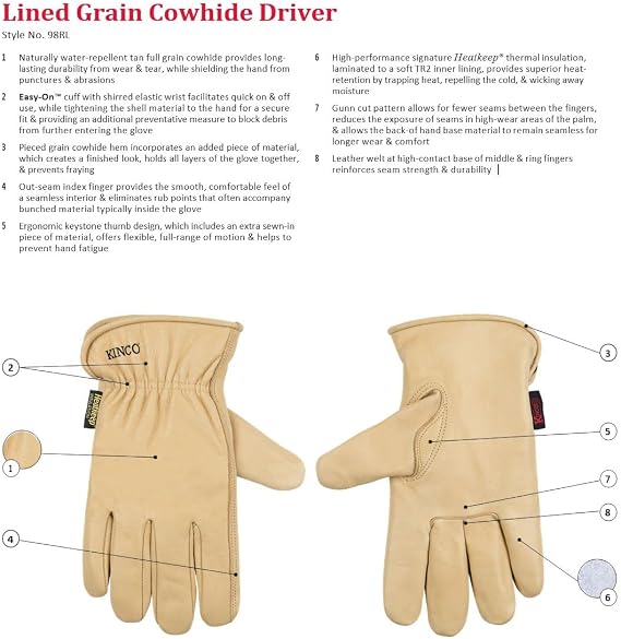 Kinco Lined Grain Cowhide Leather Glove