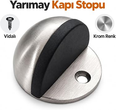 Yarım Ay Kapı Stoperi 1 Adet Krom Renk Vidalı Metal Kapı Tutucu Zemin Montajlı Kapı Durdurma Aparatı
