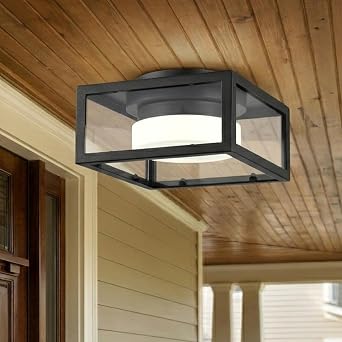 LED Square Outdoor Flush Mount Ceiling Light, 11.4 Black Porch Light