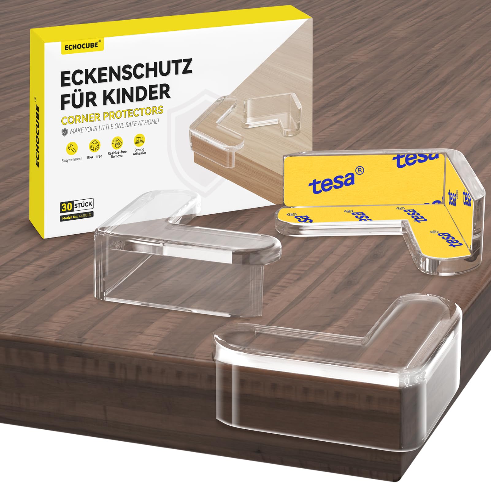 ECHOCUBE 30 Stücks Eckenschutz Baby, Transparent kindersicherung Tischkantenschützer mit starken 3M-Klebebändern, kindersicherer Eckschutz zum Schutz vor scharfen Ecken bei Möbeln - L-Form