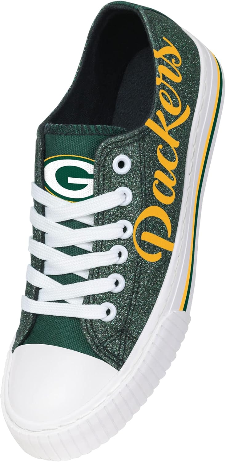 FOCO Womens NFL Team Logo Ladies Fashion Color Glitter Low Top Canvas Sneakers Shoes