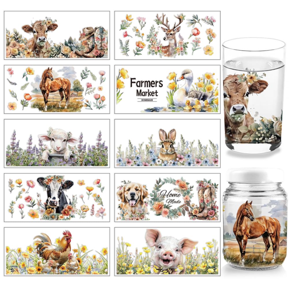 Autocollants UV DTF Animaux de la Ferme pour Personnaliser vos Tasses en Verre et Vos Meubles
