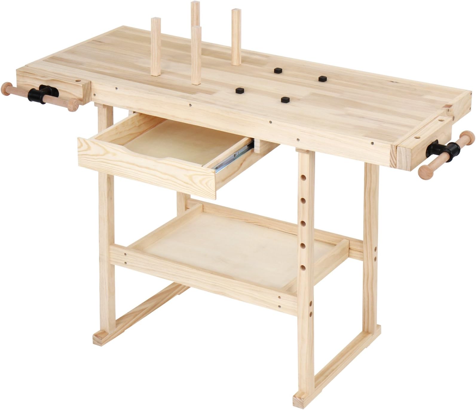 TIMBERTECH® Planing Bench - 127 x 57.5 x 82.5 cm, Made of Wood with Collet, Vice and Drawer, Maximum Load 200 kg - Workbench, Work Table, Workbench, Carpentry Bench, Wood Workbench