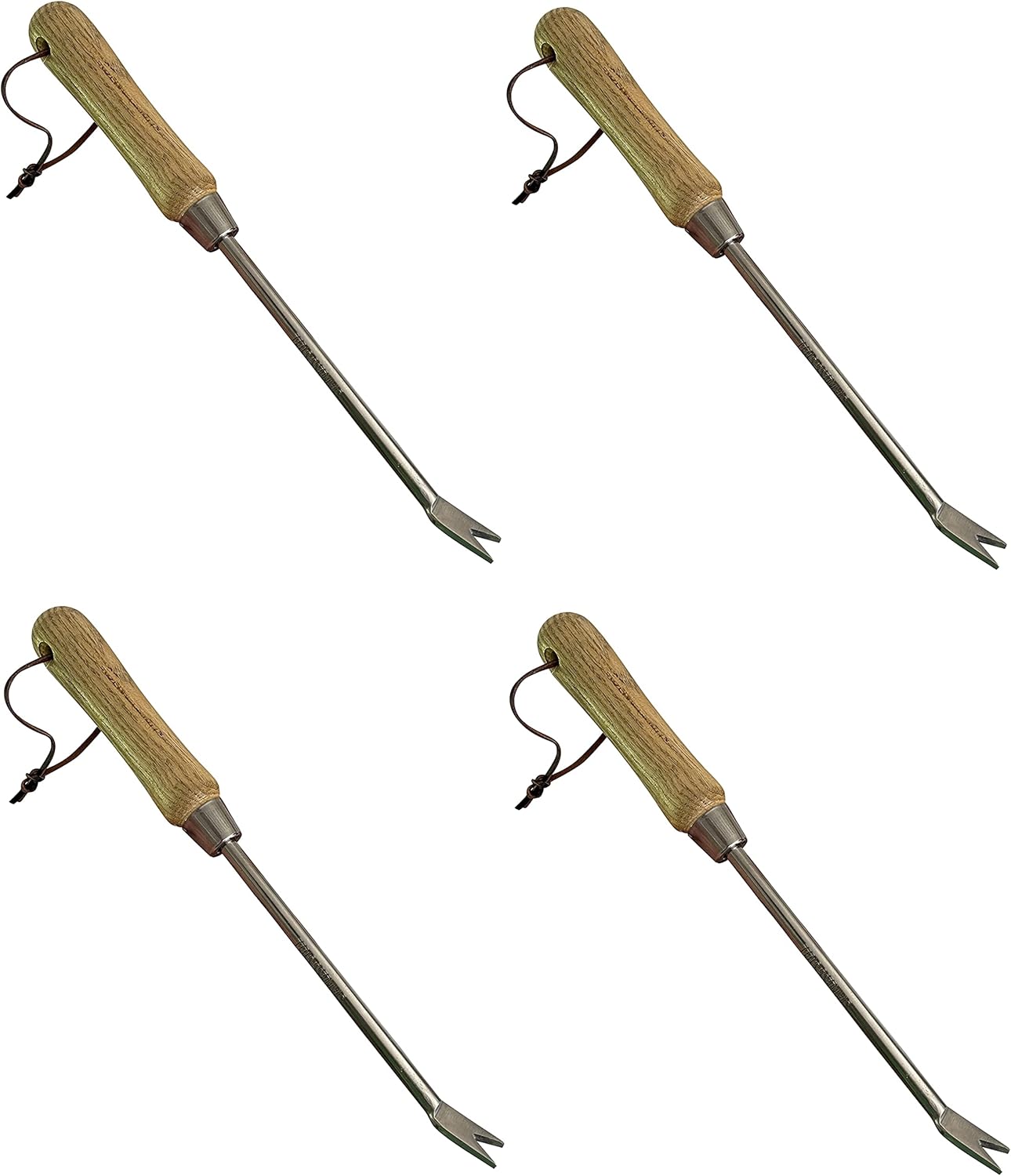 Garden Guru Eco Dandelion Weeder Tool w/Ergonomic Wood Handle - 100% Recycled Stainless Steel - Rust Resistant - FSC Certified Wood - Weed Puller for Planting Weeding Flower & Vegetable Care, 4 Pack