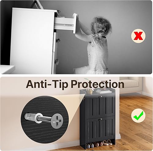 Miniatura 6 de Gizoon Zapatero con almacenamiento abierto, armario de almacenamiento de zapatos para entrada, estante estrecho independiente con 2 cajones