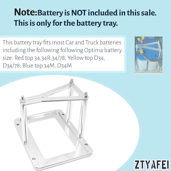 Universal Battery Tray & Hold Down Kit - Billet Aluminum Trunk Relocation Box for Optima Racing Battery Red/Yellow/Blue Top 34/34R/34/78/D34/D34/78/34M/D34M(Silver) (Silver)