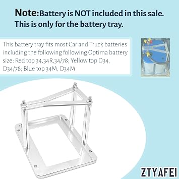Universal Battery Tray & Hold Down Kit - Billet Aluminum Trunk Relocation Box for Optima Racing Battery Red/Yellow/Blue Top 34/34R/34/78/D34/D34/78/34M/D34M(Silver) (Silver)