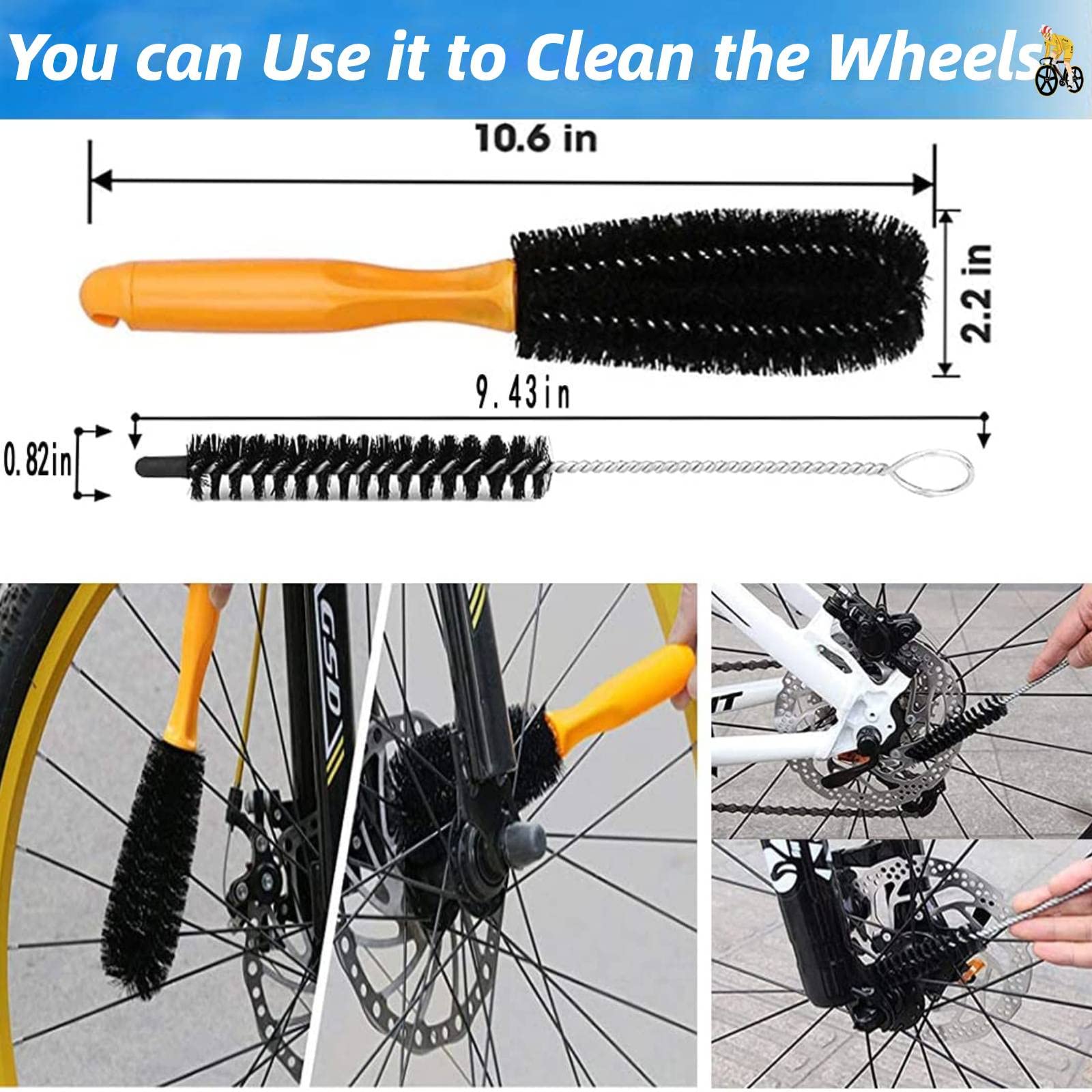 QeeHeng Kit Nettoyage Vélo 7 Pièces - Brosse Chaîne, Gant Microfibre, Outils VTT BMX Route - Nettoyage Complet