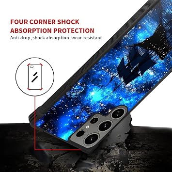 CARLOCA Compatible with Samsung Galaxy S24 Ultra Case for Girls Boys Hard Shell Shockproof Protection Non Slip for Samsung Galaxy S24 Ultra Fashion Pattern Pirate Ship Sailing Blue Starry Sky