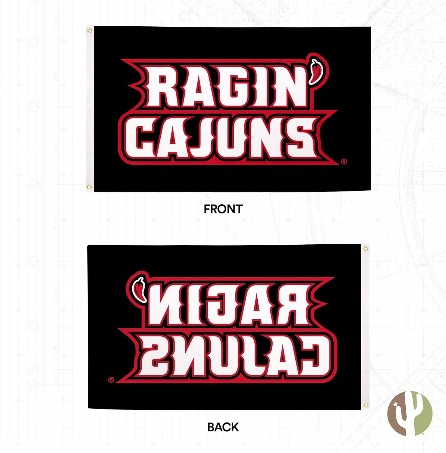 Desert Cactus University of Louisiana at Lafayette ULL Flag - 3 x 5 Feet Cajuns Banner, Indoor/Outdoor Durable Fabric, 100% Polyester Design (Style 1)