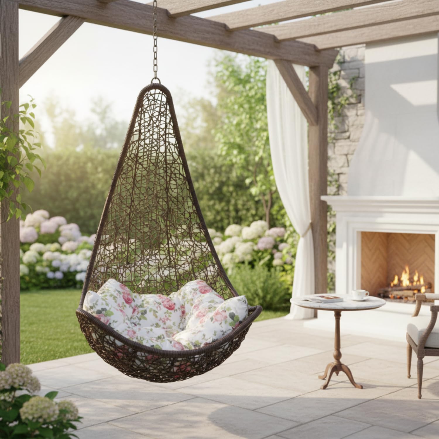 Metal and PVC Cane Hammock Chair for Adults - Indoor/Outdoor, Stand-Free Design