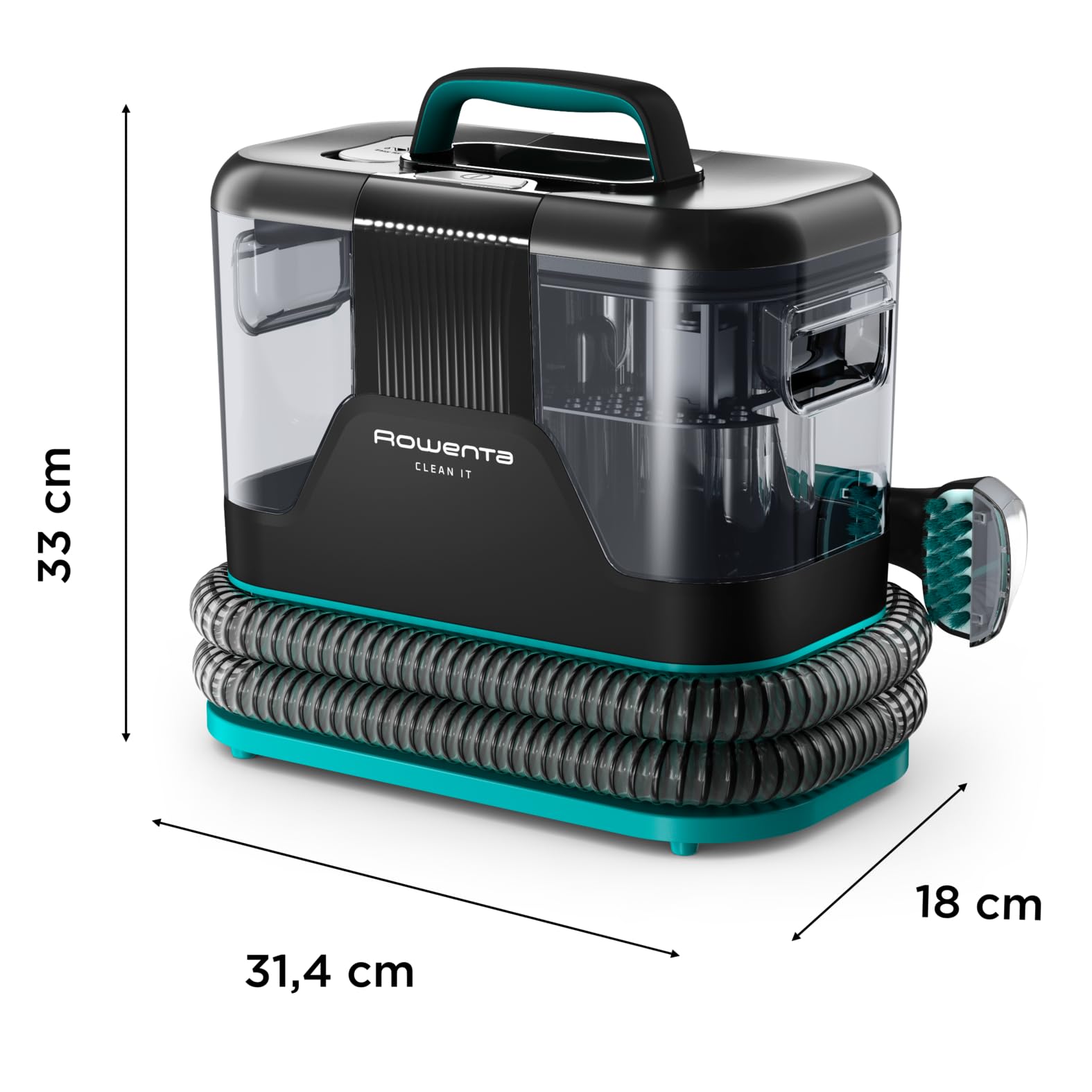 Rowenta Clean It Fleckenreiniger, tragbarer Teppichreiniger, schnelle und einfache Reinigung, abnehmbarer 2.3-Liter-Tank, wechselbare Reinigungsköpfe, 750 Watt, Grün, Schwarz, IN5020F0