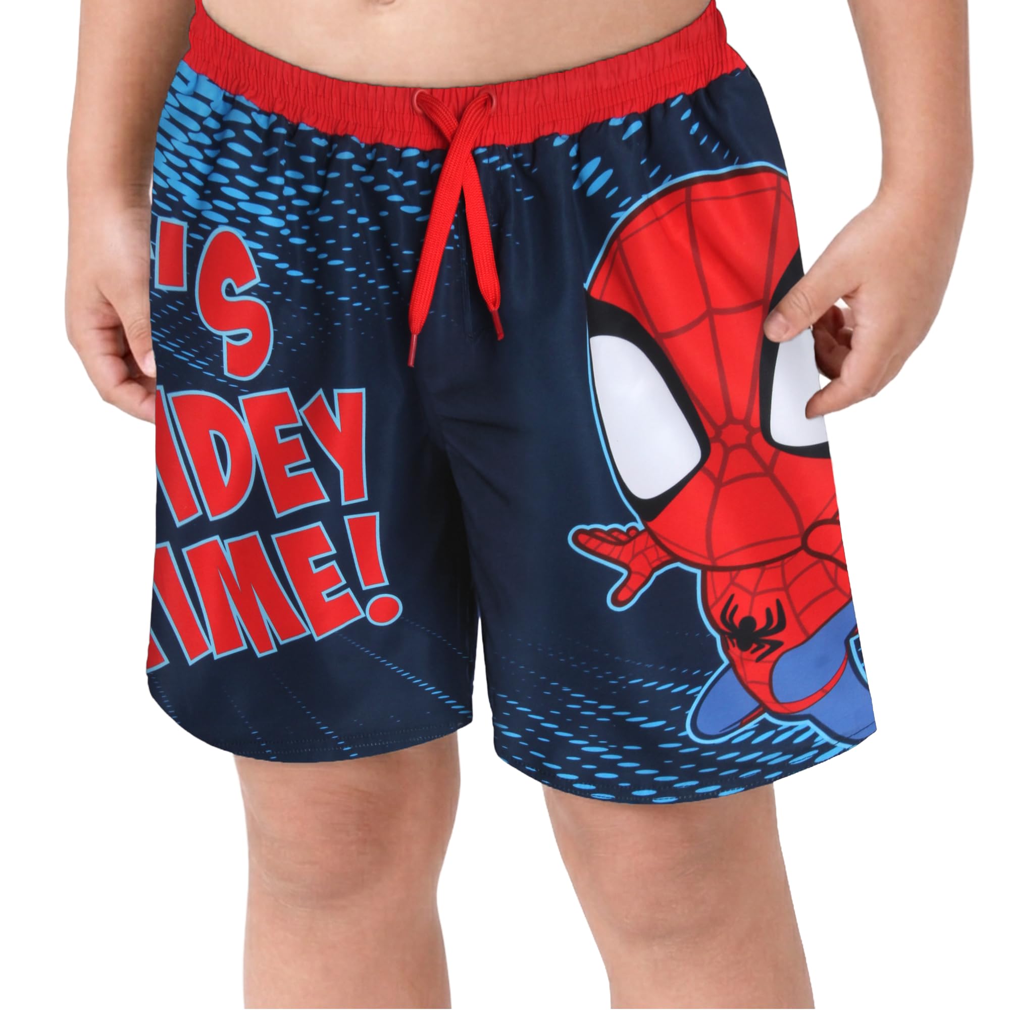 Marvel Spider-Man Swimsuit for Boys UPF 50+ Quick Dry Bathing Suit Shorts Superhero Swim Trunks (Sizes: 5-12), Size 2T, Navy/Red Spidey Time