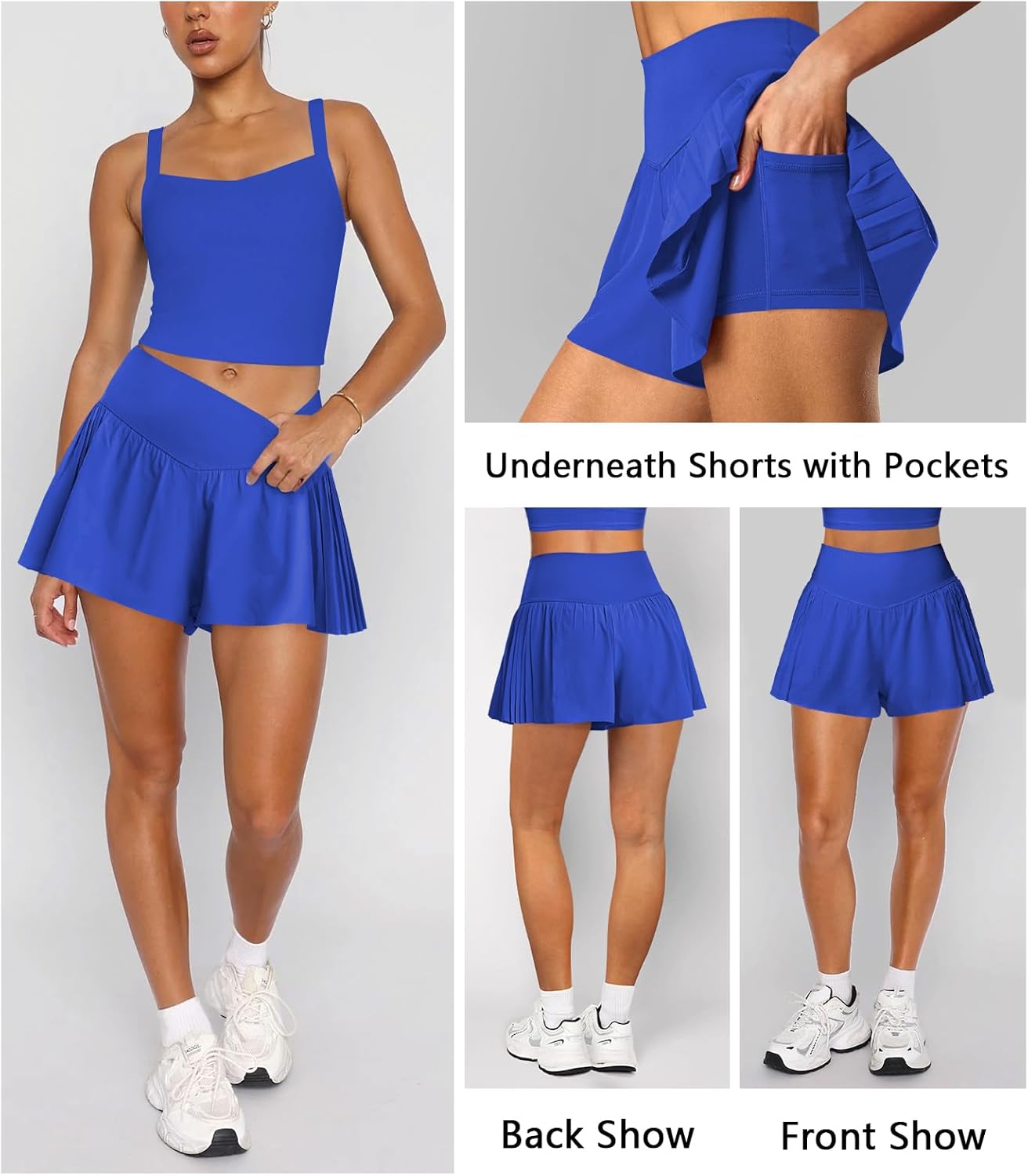 Athletic Running Shorts for Women Side Pleated Flowy Butterfly Crossover Workout Shorts Gym Tennis Skort with Pocket - Image 3