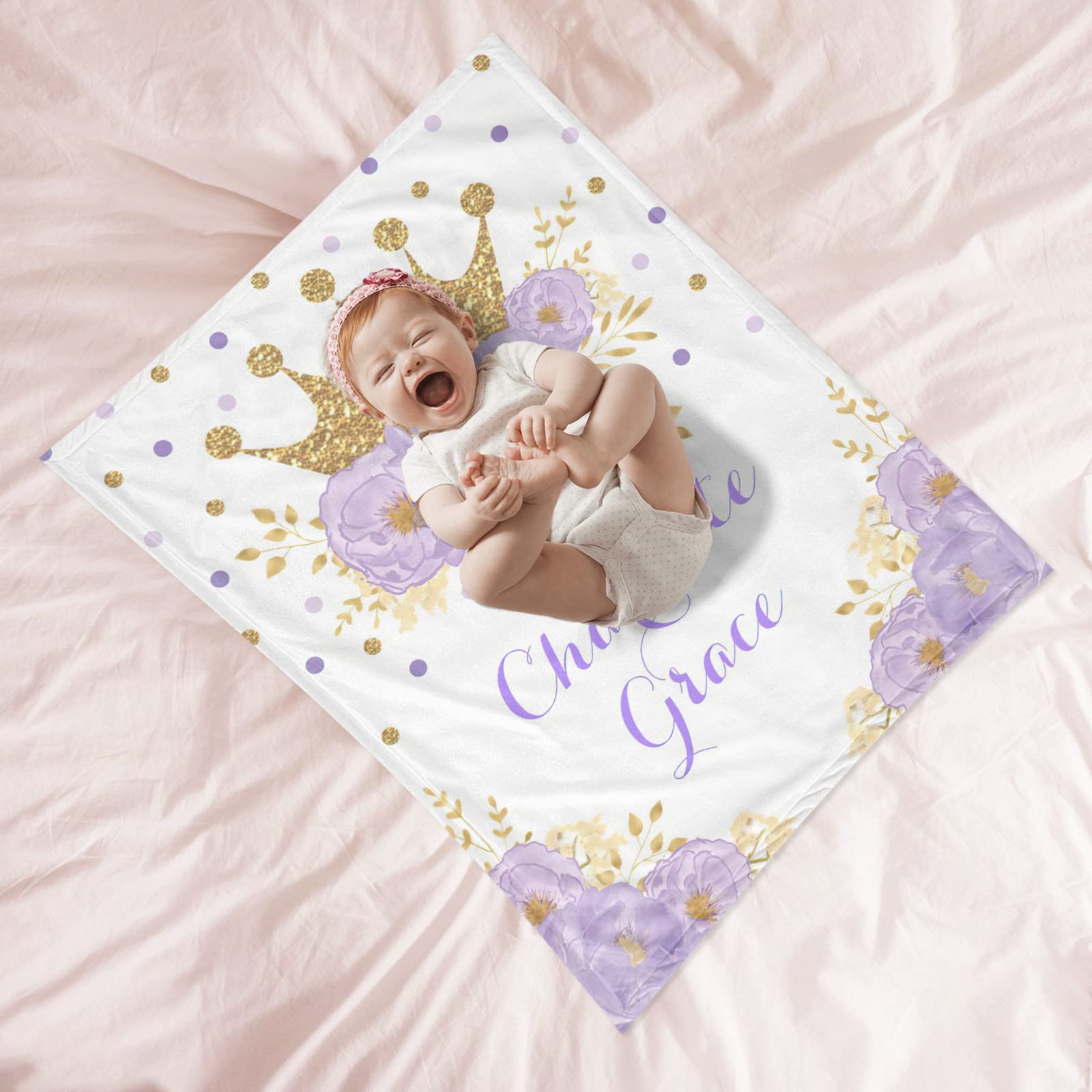 Personalized Baby Blanket With Golden Crown - Custom Name Swaddle 30x40 Inches - Baby Shower Gift - View #3