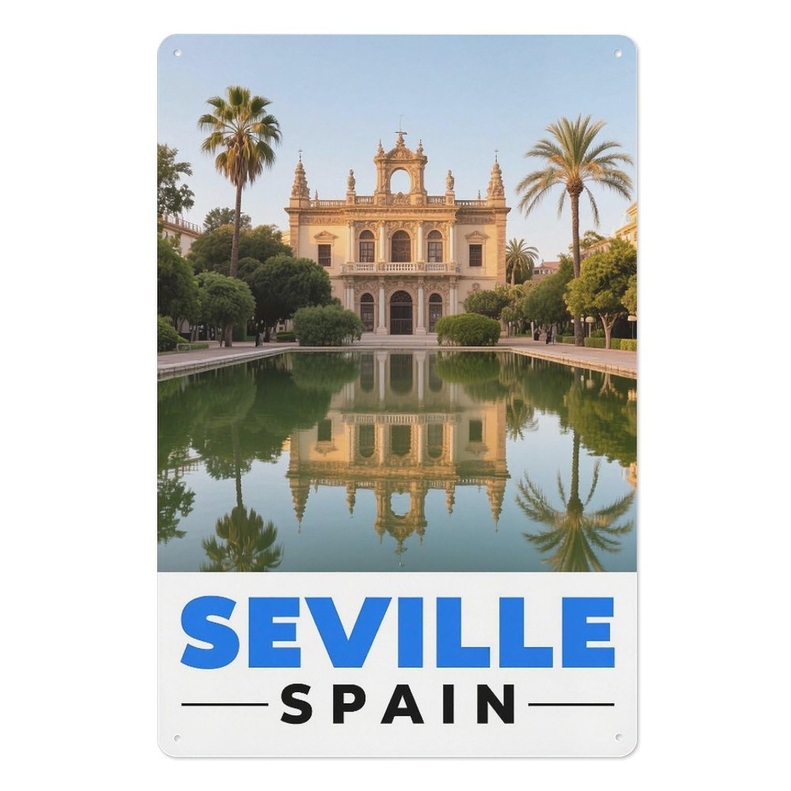 Seville Spain Retro Design Tin Paintings Vintage Tin Sign 08x12inch(20x30cm) Wall Art for Home Office Bedroom Living Room Cafes Wall Decor
