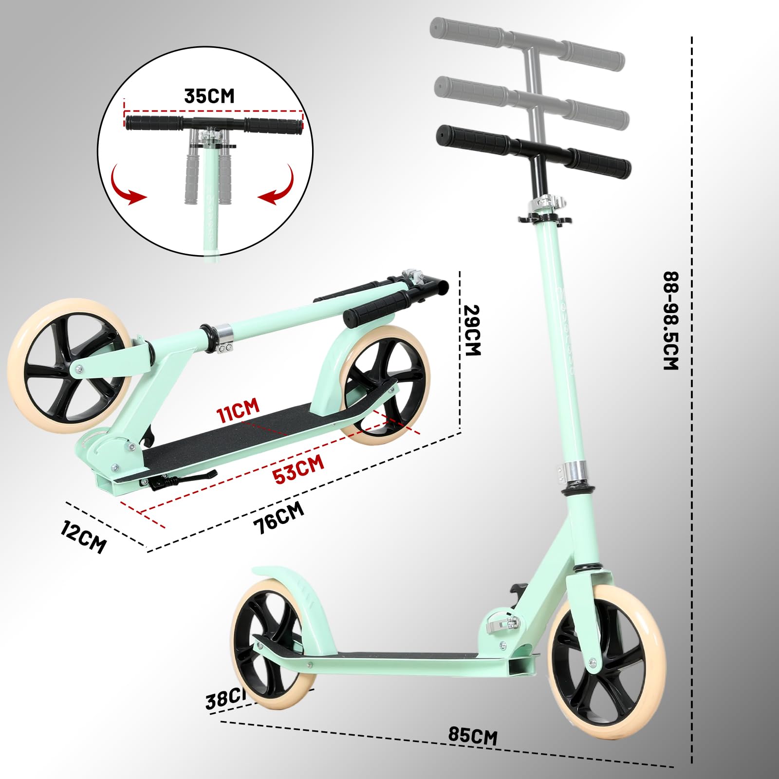 NOVONOVA Patinete Scooter Plegable, Patinetes para niños y niñas, 9-14 años con Manillar Ajustable 88-98.5cm, Patinete con 2 Ruedas Grandes 200mm y Freno Posterior, Máx. 100kg — view 8