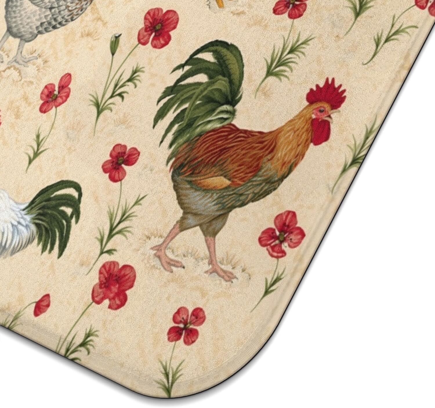 Funny Chicken Dish Drying Mat for Kitchen Counter Fast Absorbent Microfiber Dishes Drainer Mat for Dishes Drying Pad for Dishes, Utensils, Pots and Pans Kitchen Decor 16x18 in