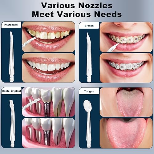 Miniatura 3 de Hotodeal Irrigador de agua eléctrico con 4 puntas de hilo dental, pulidor de dientes recargable con 7 cabezales de cepillo, espejo oral LED dental,