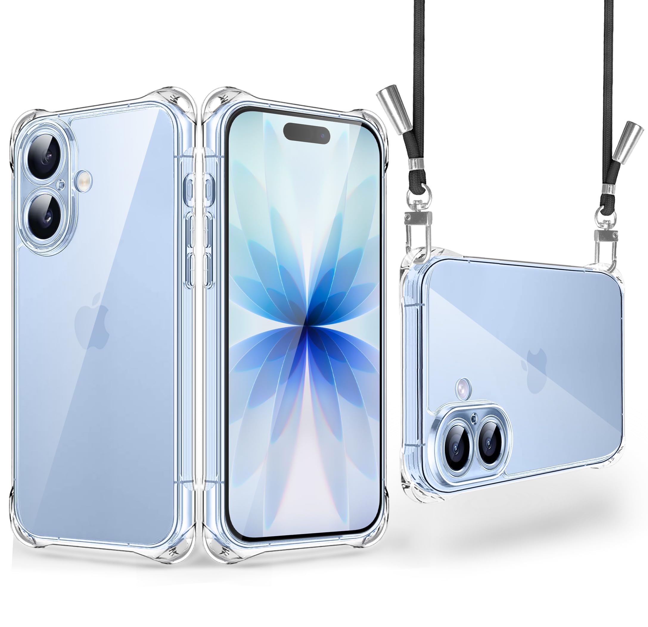 iPhone 17 用 ケース クリア ショルダー 調節可能 肩がけ 首掛け 紐付き 斜めが アイフォン 17 用 スマホケース 耐衝撃 傷防止 iPhone17 用 カバー TPU 薄型 軽量 ストラップ付き Qiワイヤレス充電対応 （クリア）