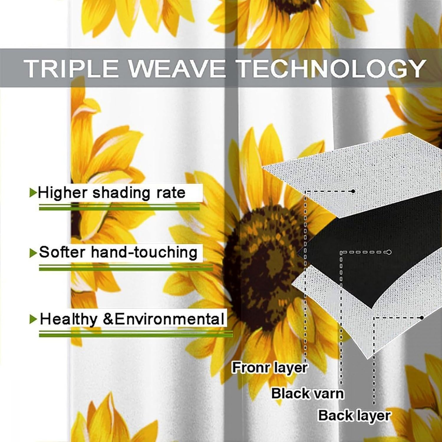 Sunflower Window Curtains,Summer Floral Window Treatments for Living Room Bedroom Décor,Yellow Flower White Background Rod Pocket Curtains,2 Panels Set,Total Size 42 x 63 Inch