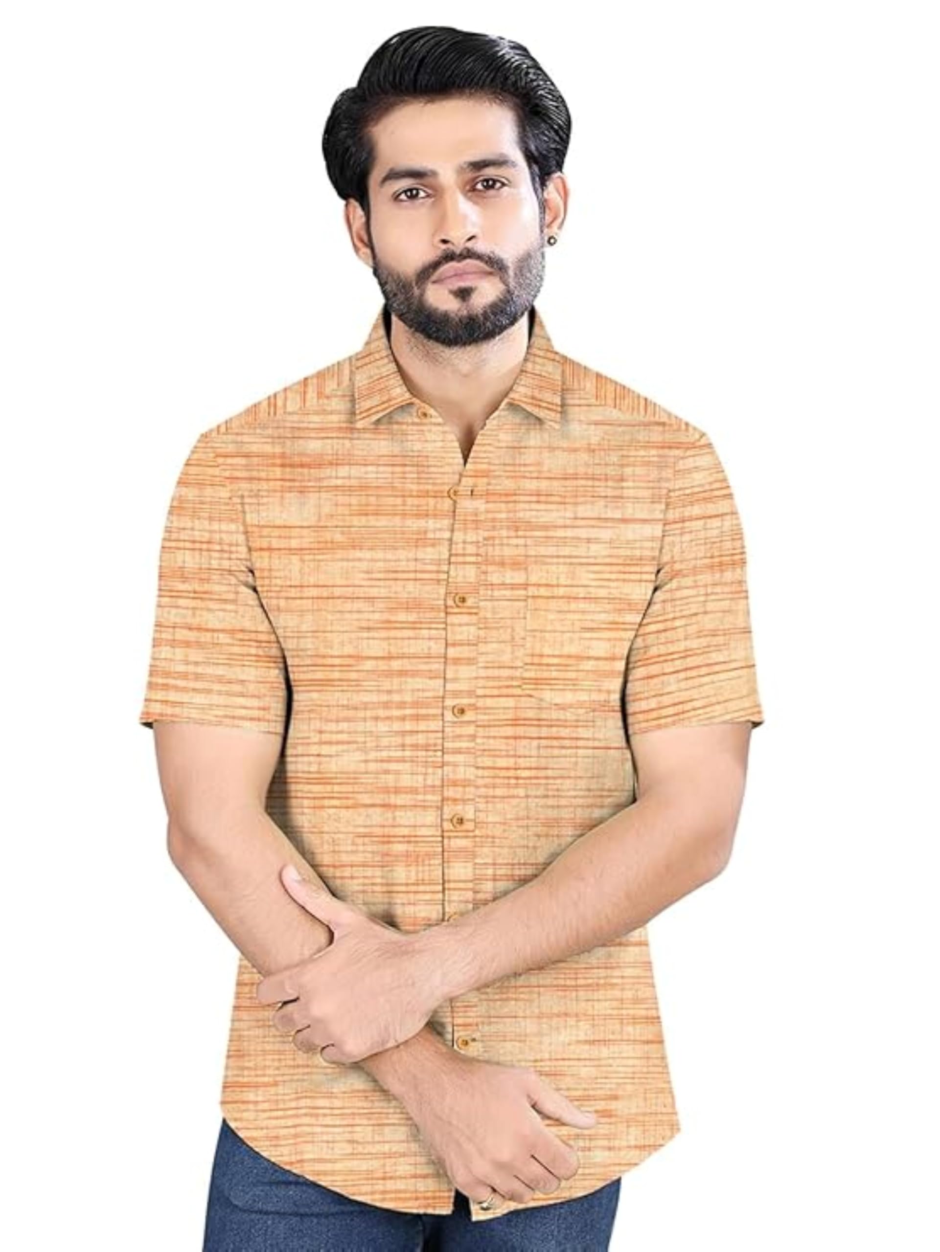 Men's Khaadi Cotton Regular Fit Half Sleeves Striped Casual Shirt-picture-32