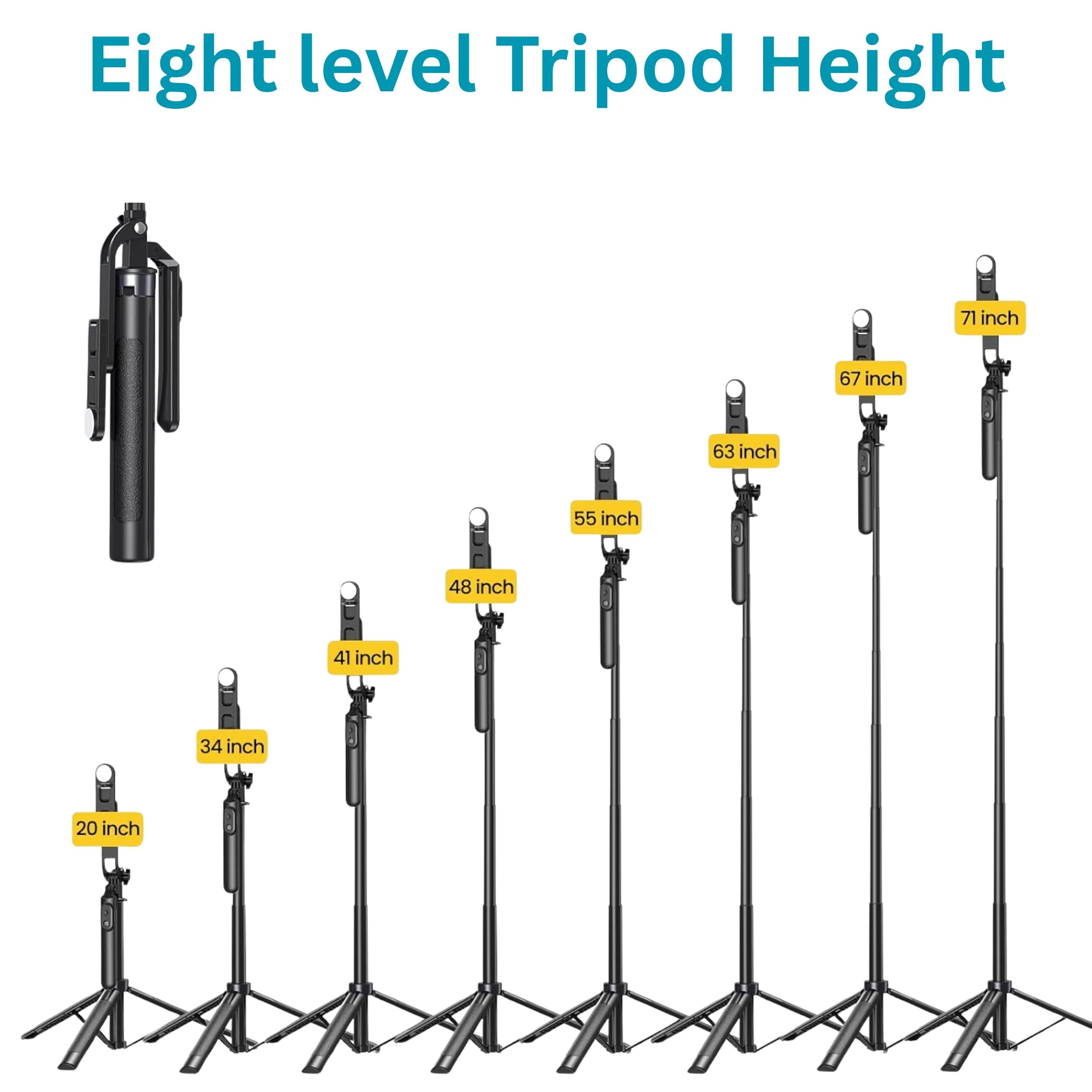 TARAVEE, Long Selfie Stick with Tripod Stand, Aluminum 71inch/180cm, 360° Degree Rotation Selfie Stick Tripod,for iPhone, Blutooth Remote,& LED Fill Light, for Camera Gopro for Vlogging,YouTube 3