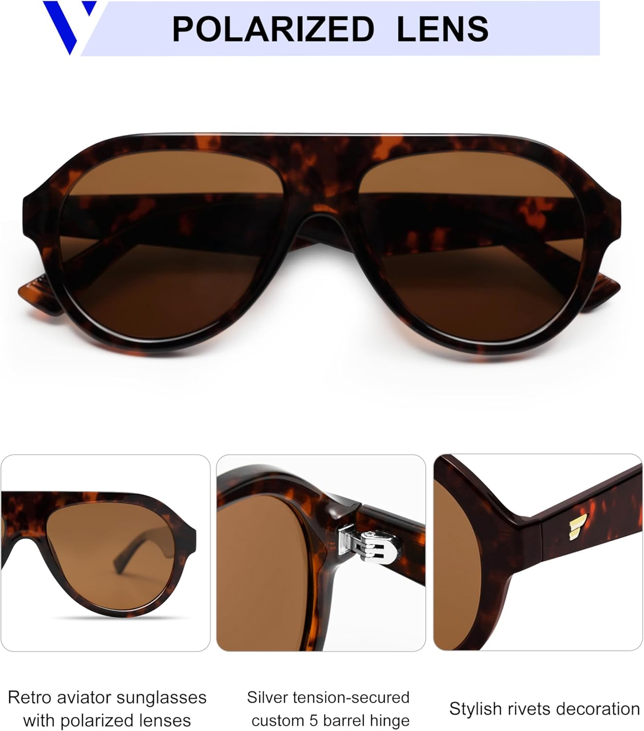 VANLINKER Retro Aviator Polarized Sunglasses for Men Women Trendy 70s Vintage Plastic Frame Sun Glasses VL9750 - Image 4