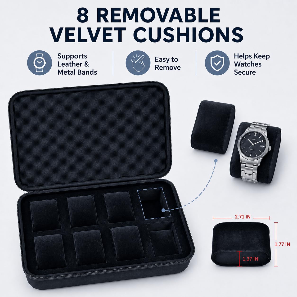 Comecase 8 Slot Travel Watch Case for Men Woman, Hard Shell Watch Organizer view 5