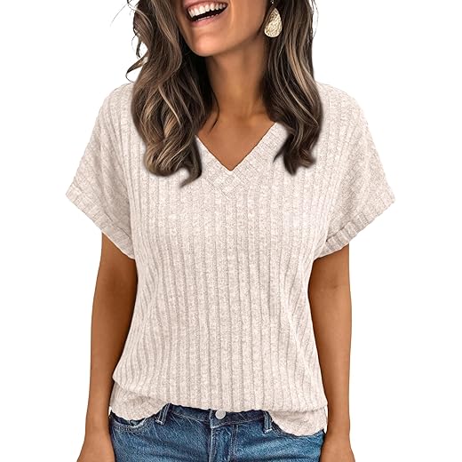 AUTOMET Womens Spring Tops 2026 Summer Dressy Casual Blouses Short Sleeve Cute V Neck Sweater Shirts Fashion Vacation Clothes