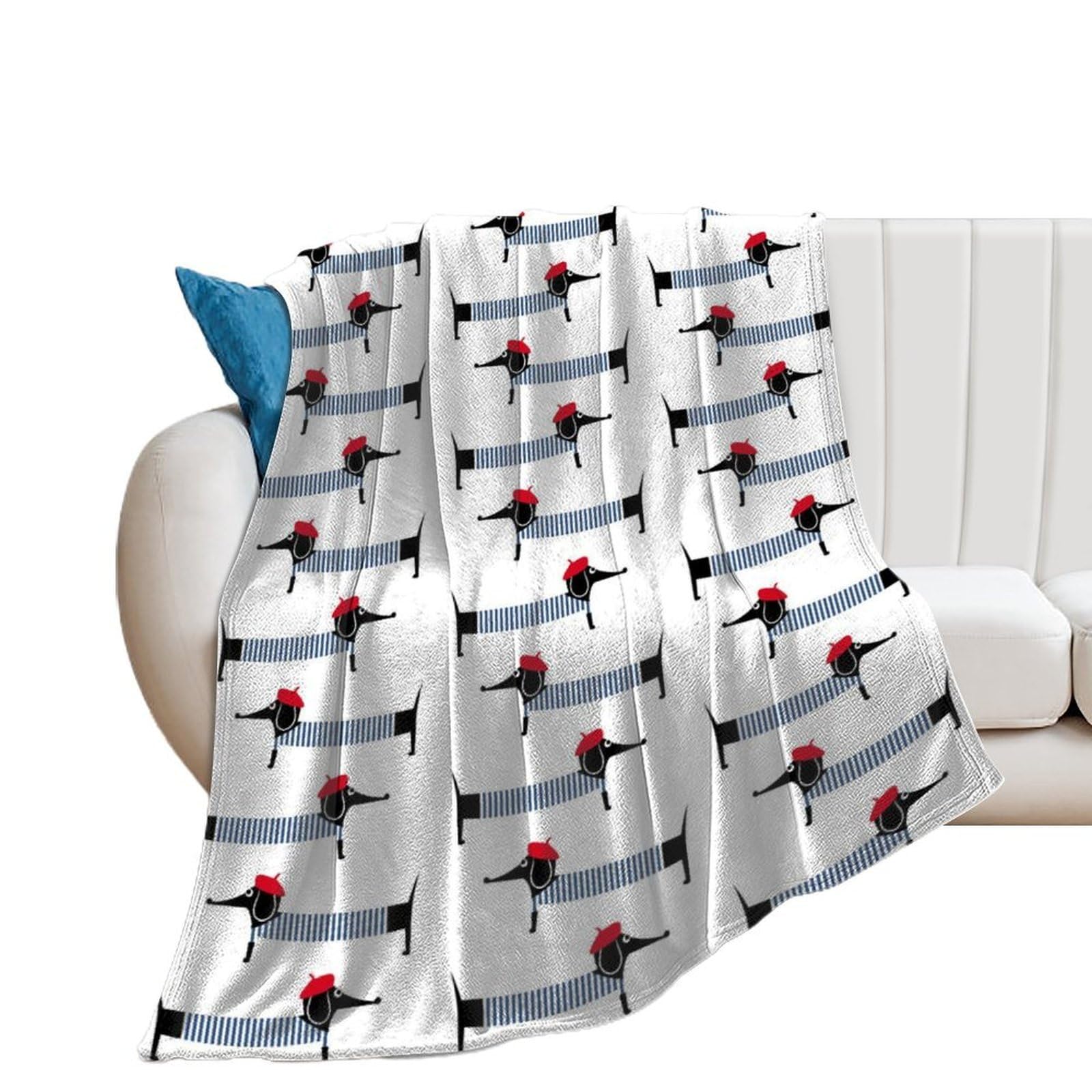 NCLQVJXZKHW Cute Cartoon Dachshund Flannel Blanket Soft Throw Blankets Bed Couch Sofa Travel
