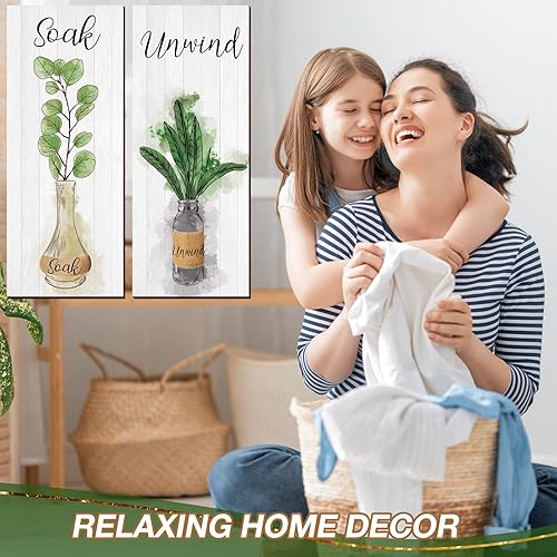 Miniatura 7 de Gerrii 4 piezas de decoración de pared de baño botánico bohemio para relajarse, relajarse, respirar, decoración de pared de baño, decoración de