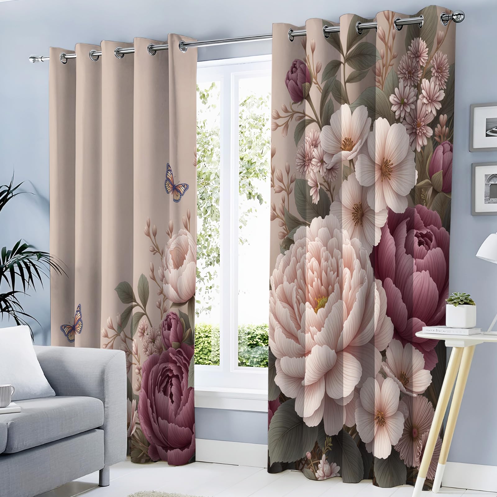 Rideaux isolants thermiques et occultants opaques contre la chaleur pour salon rose toucan
