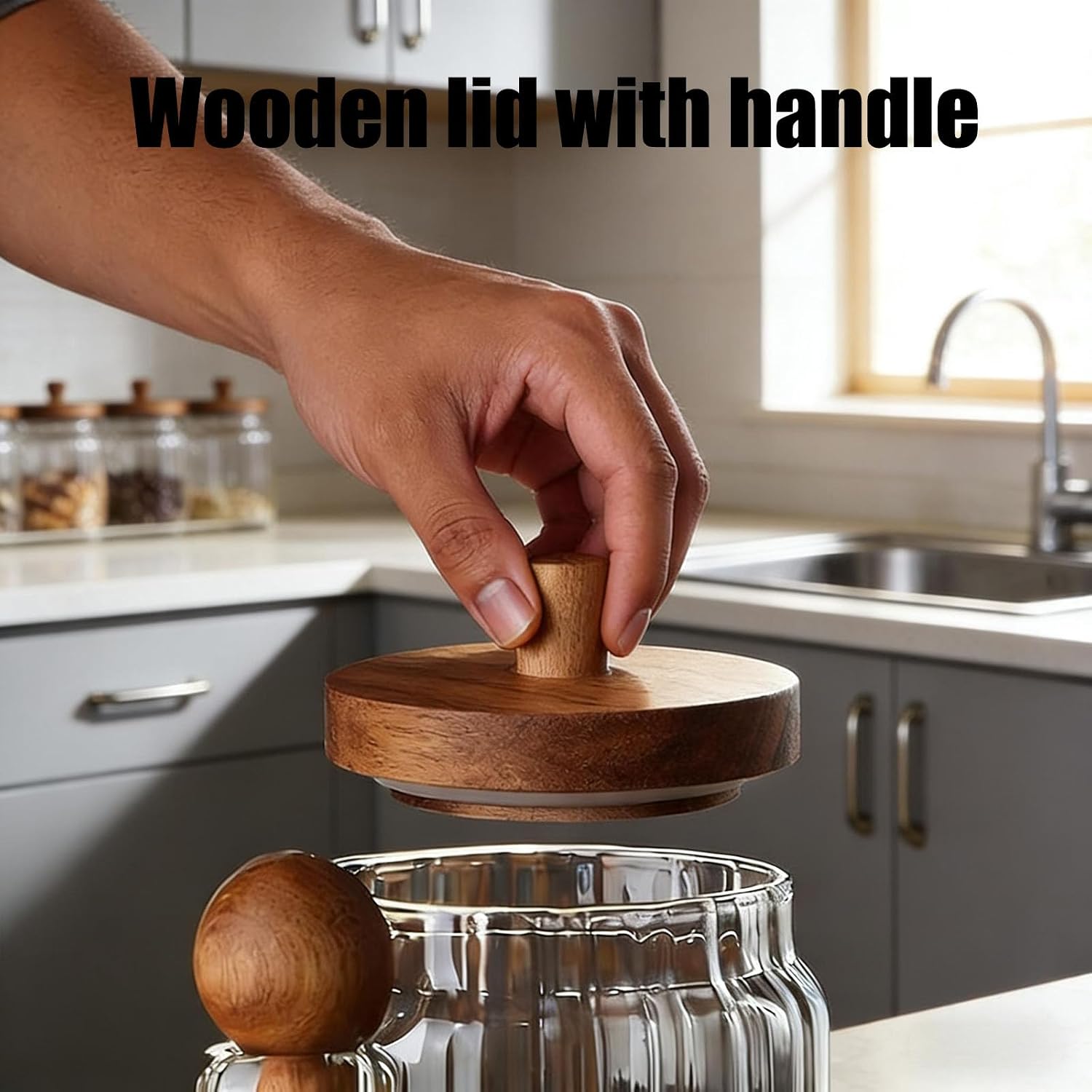 Glass Jar With Wooden Lid And Spoon, Glass Food Storage Canister