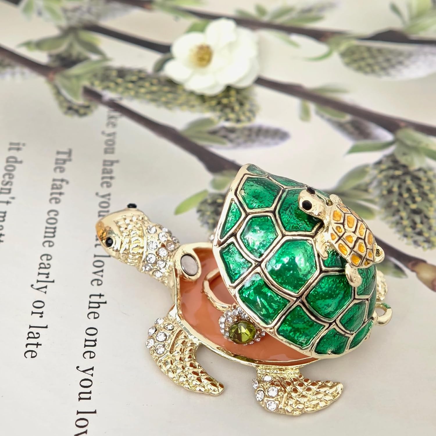 Mini Turtle Trinket Box, Hand-Painted Enameled Turtle Decor Small Decorative Ring Earrings Jewelry Organizer, Keepsake Box Animal Figurines Gift for Women Girls,Green - Image 4