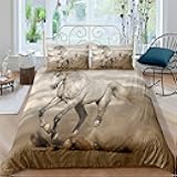Annier Duvet Cover Comforter Sets Bedding Horse 3D Printing Fluorescent Animal Wild White Cyber Blue Bed Sets 3/4PCS with Quilt Covers/Sheets/Pillowcases Twin/Full/King/Queen (1,Twin(173x218cm-2pcs))