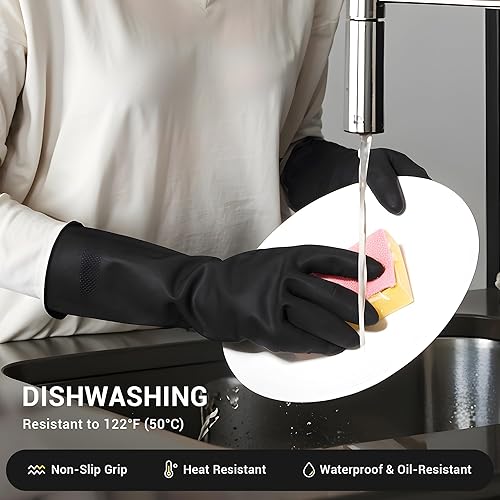 Miniatura 4 de ThxToms 3 pares de guantes de lavado de platos, guantes de limpieza de látex reutilizables para tareas domésticas, cocina, baño, duraderos,