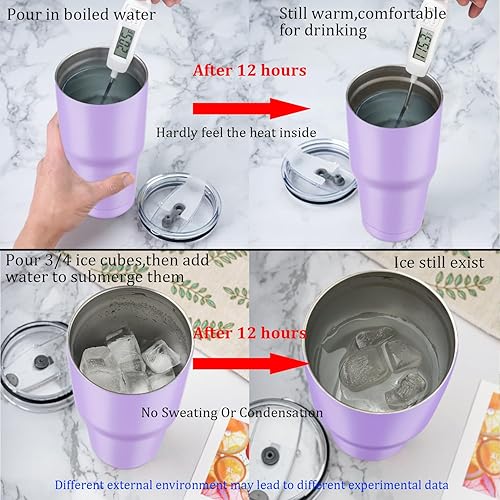 Miniatura 4 de Vaso de 887 mL con tapas y popotes, con aislamiento al vacío, de acero inoxidable, lacado, con tapa para popote y tapa abatible a prueba de fugas, 3