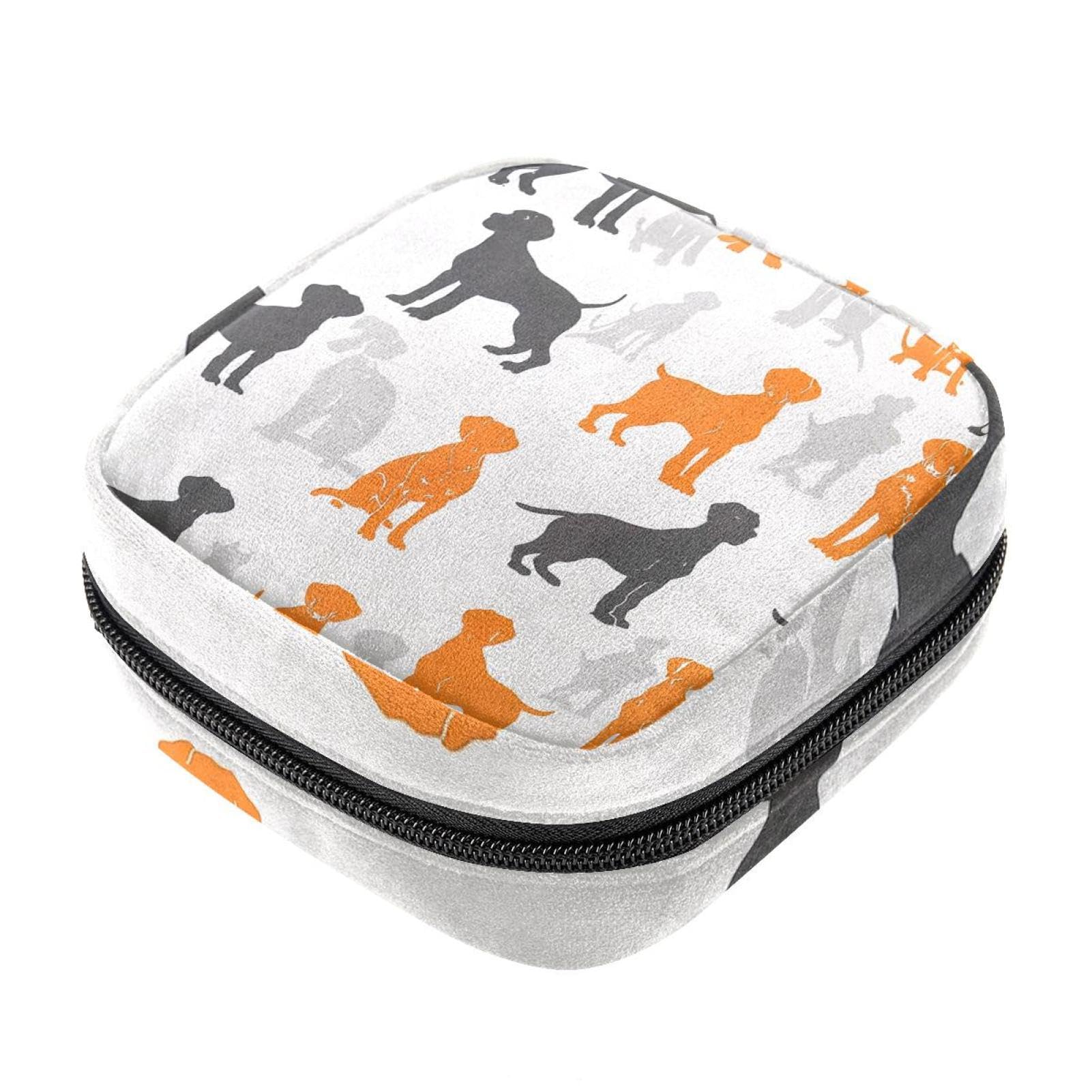 WOSHJIUK Period Bag,Sanitary Napkin Storage Bag,Dog Silhouette Floral,Tampon Bag for Purse