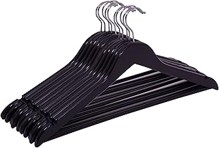 Spetebo Perchas de Madera en Color Negro – con Barra para Pantalones y 360 ° Giratorio – Estribo de Madera Percha Pantalones Percha Madera con Ganchos, Madera, Negro, 10 Unidades