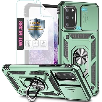 YmhxcY Mobile Phone Case for Samsung Galaxy S20 Plus [with 1 Piece Protective Film] 360  Rotating Metal Stand Shockproof Protective Hard Shell with Camera Protection Samsung Galaxy S20 Plus Dark Green