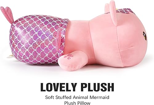 Miniatura 7 de Onsoyours Lindo gatito sirena de peluche de gatito, suave almohada de felpa de gato sirena para niños (sirena gato rosa, 12 pulgadas)